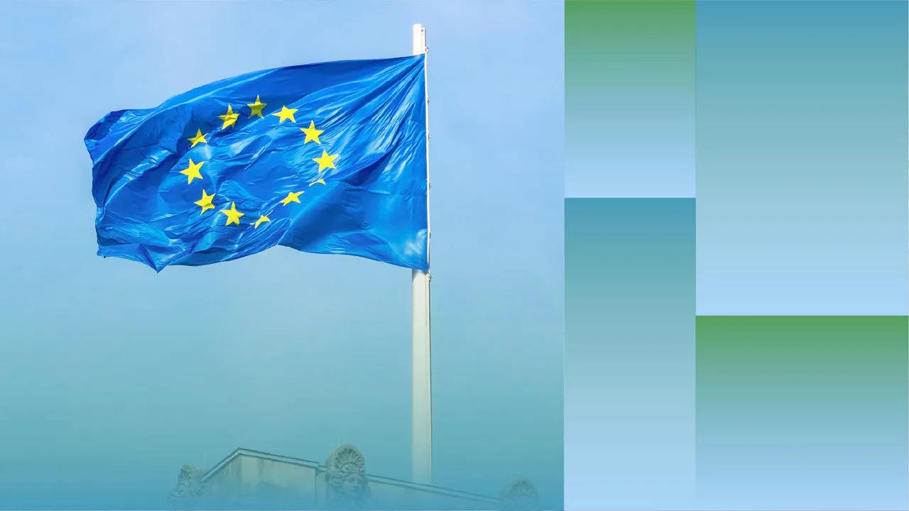 The EU flag on top of the Reichstag building in Berlin, Germany
